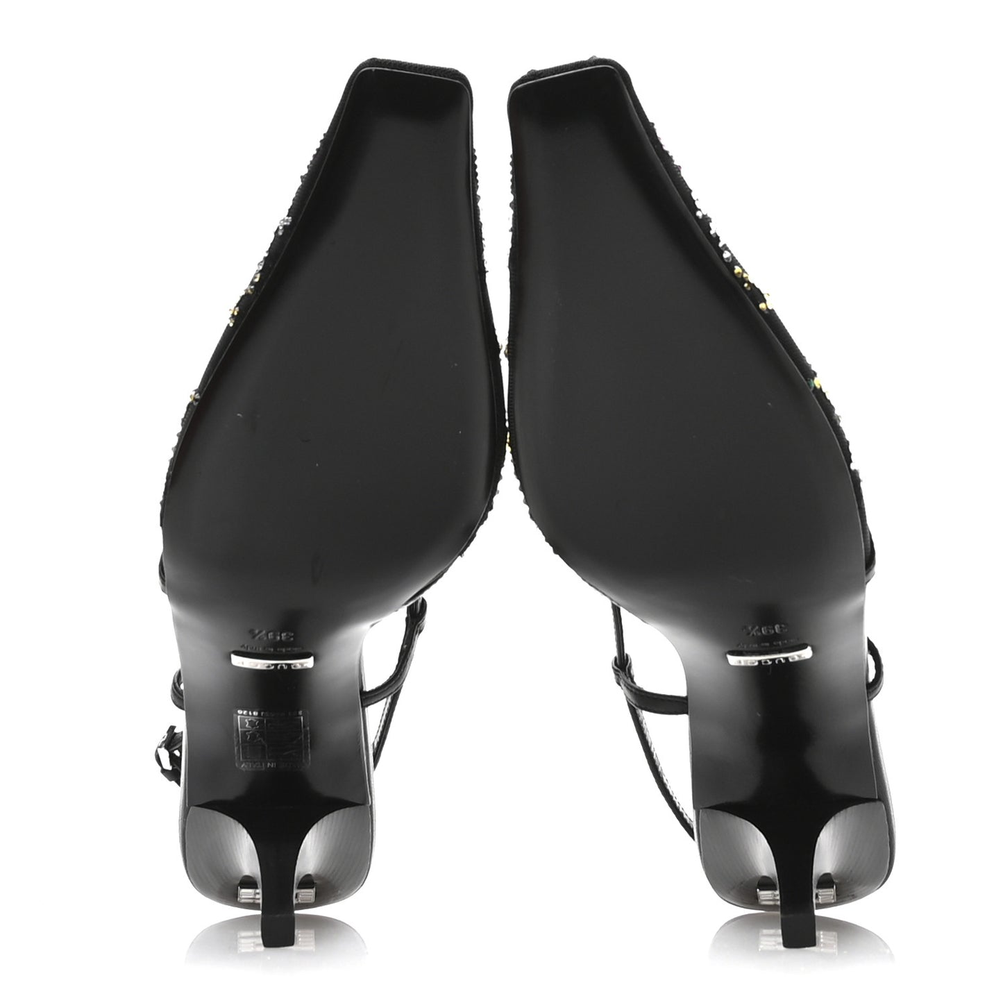 Tela Retino Nappa Charlotte Crystal GG Monogram Square G 75mm Slingback Pumps 39.5 Black