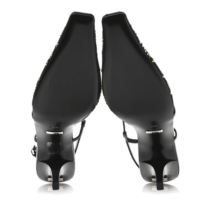 Gucci Tela Retino Nappa Charlotte Crystal GG Monogram Square G 75mm Slingback Pumps 39.5 Black 6 of 8