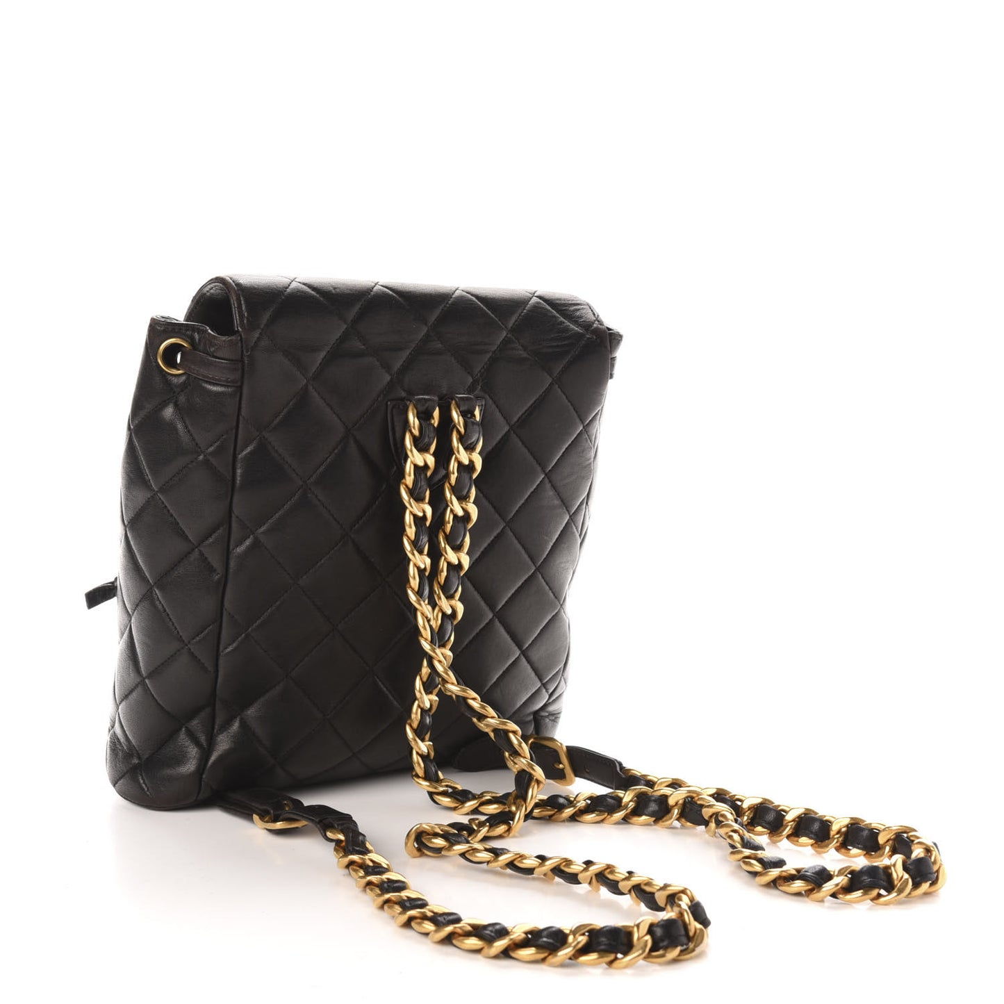 Lambskin Quilted Drawstring Backpack Black