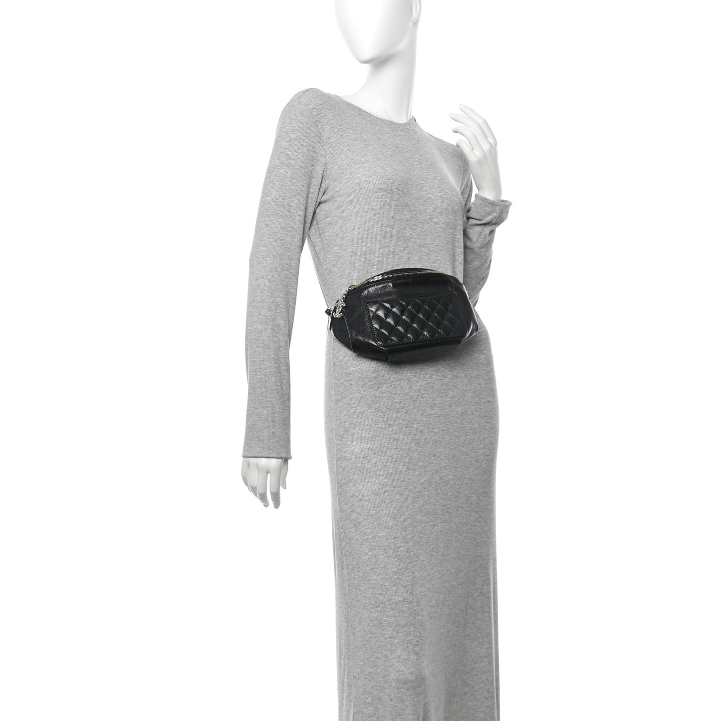 Crumpled Glazed Lambskin Quilted Waist Bag Fanny Pack Black