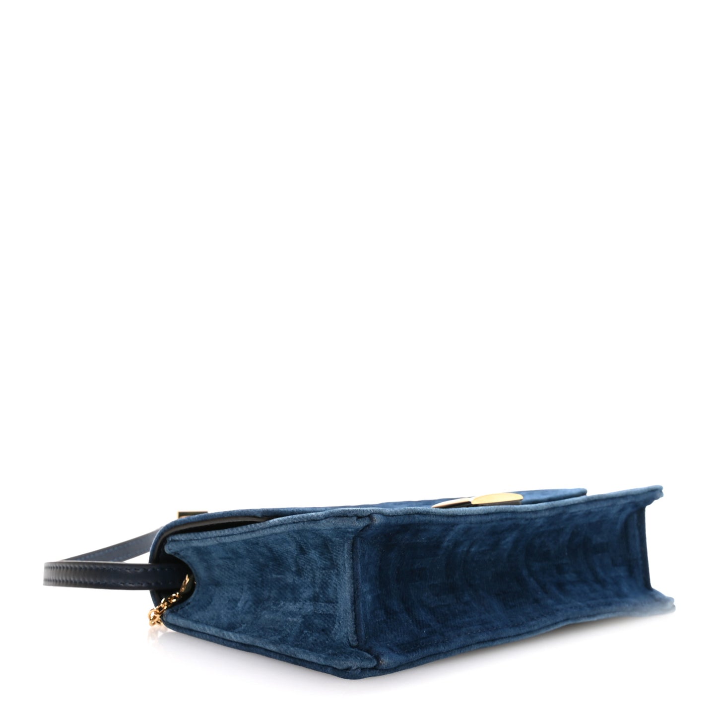 Flocked Denim FF Wallet On Chain Baguette Blue Abyss