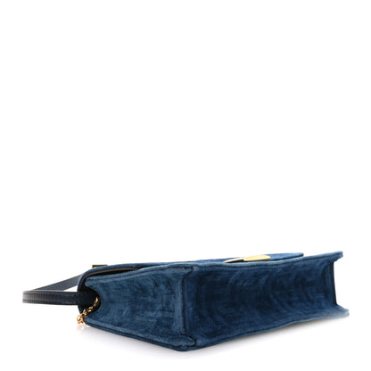 Fendi Flocked Denim FF Wallet On Chain Baguette Blue Abyss 3 of 10