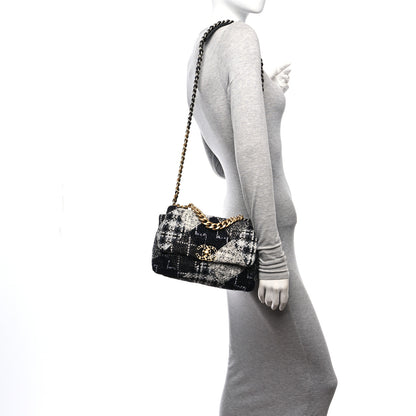 Chanel Tweed Quilted Medium Chanel 19 Flap Black White 2 of 12