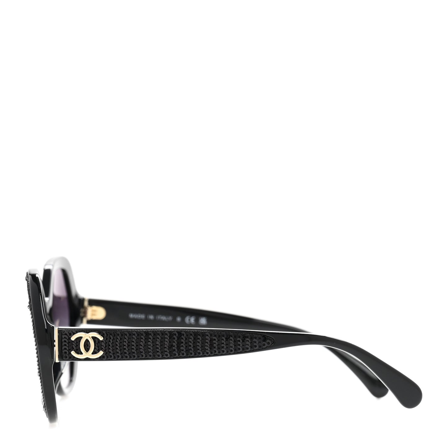 Acetate Sequin Round Sunglasses 5451-A Black