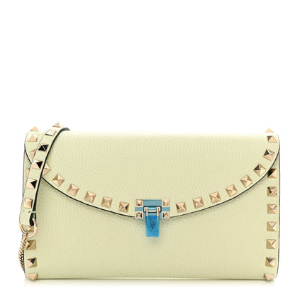 Valentino Garavani Grainy Calfskin Rockstud Flip Lock Wallet With Chain Meadow Mist 1 of 10