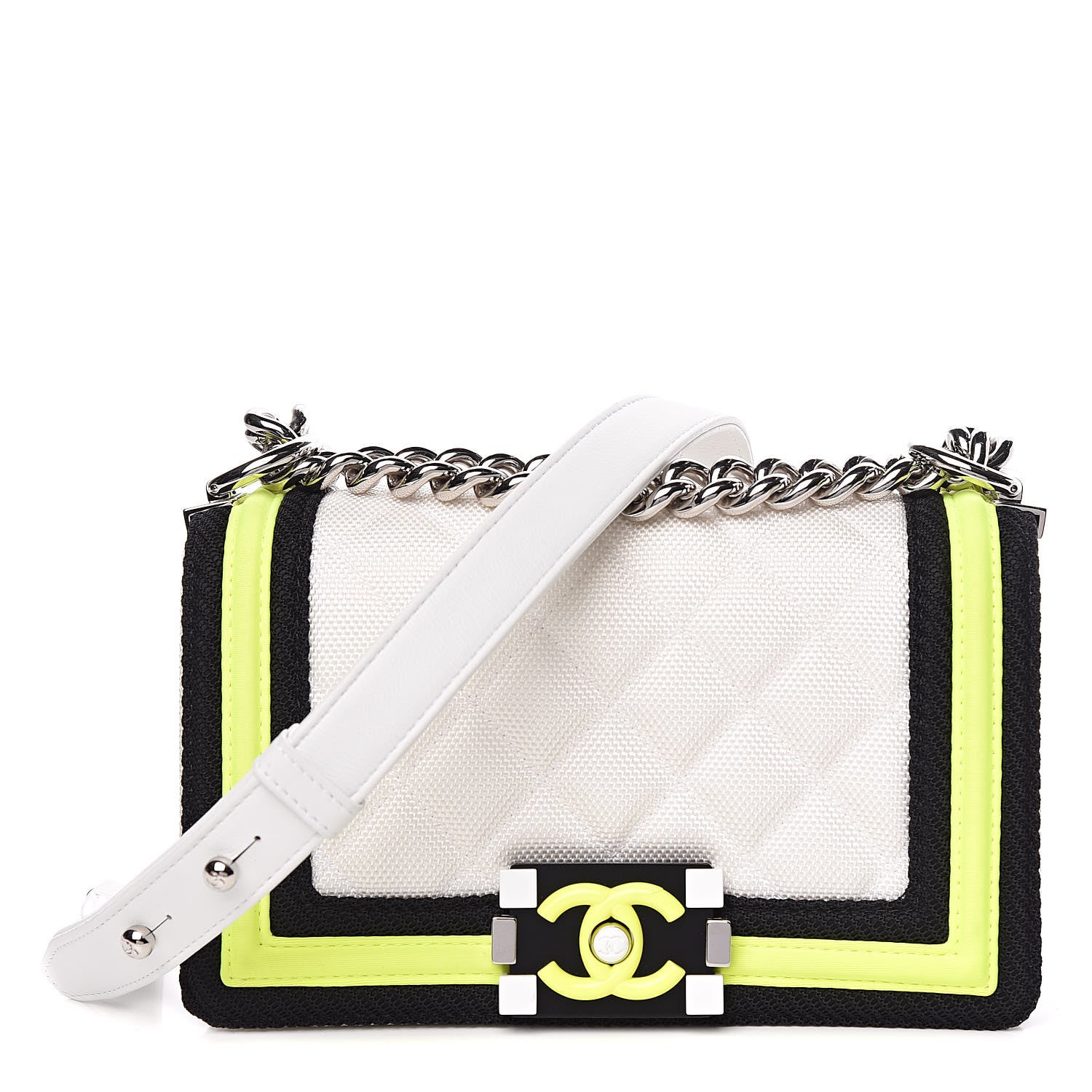 Chanel Canvas Quilted Small Fluo Boy Flap White Black Yellow 1 of 18