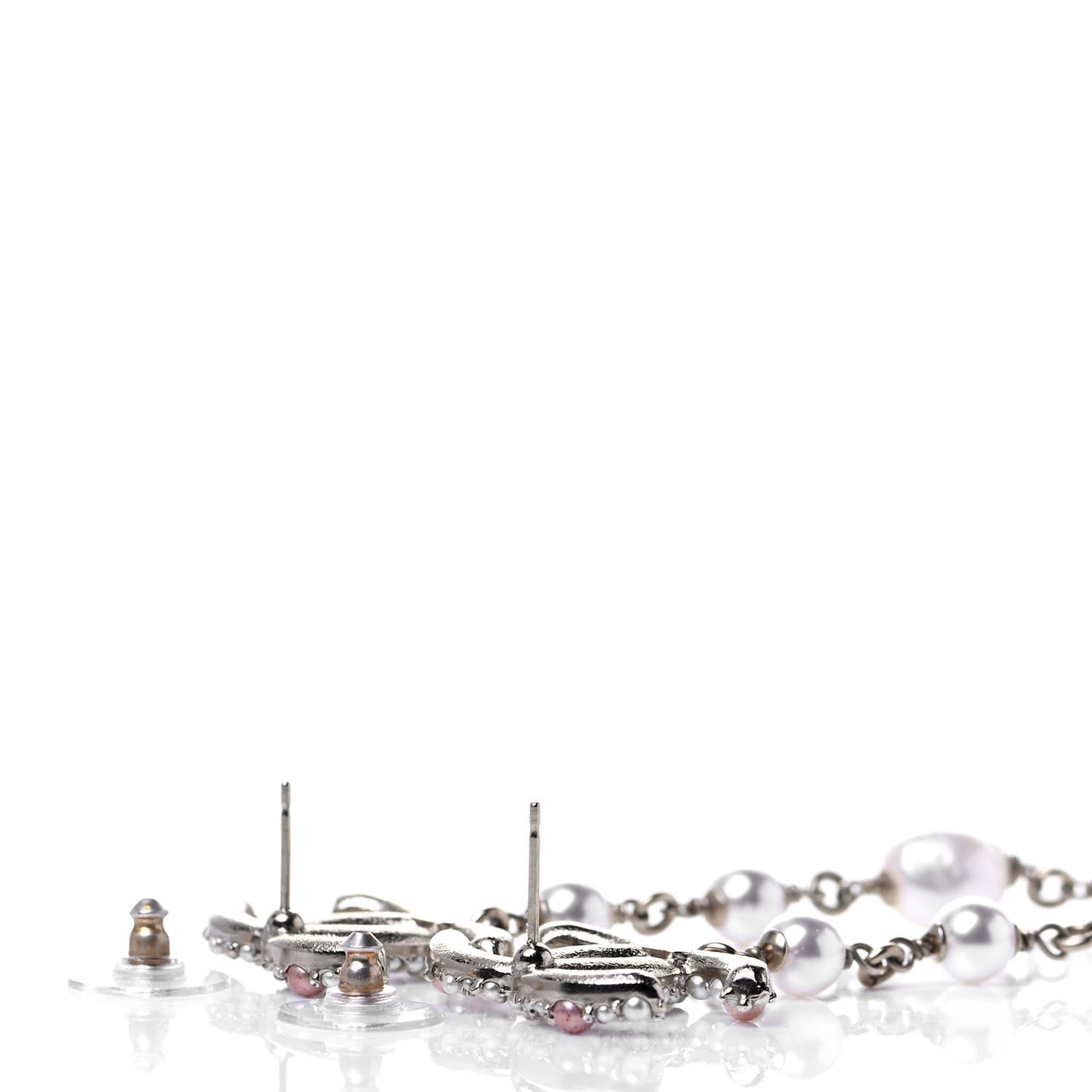 Pearl Crystal CC Charms Dangle Earrings Light Gold Pink