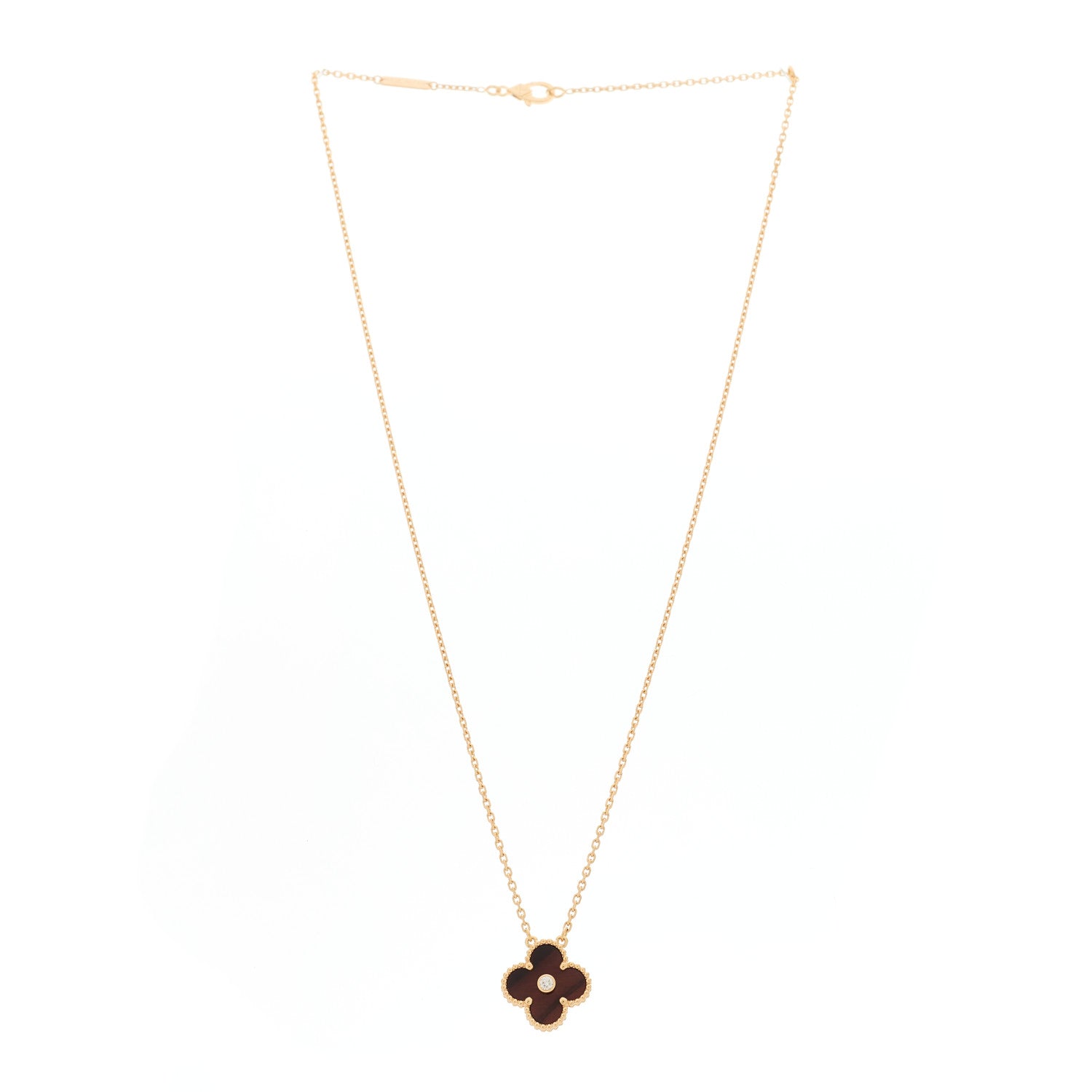 Van Cleef & Arpels 18K Rose Gold Diamond Bulls Eye Vintage Alhambra Pendant Necklace 3 of 5