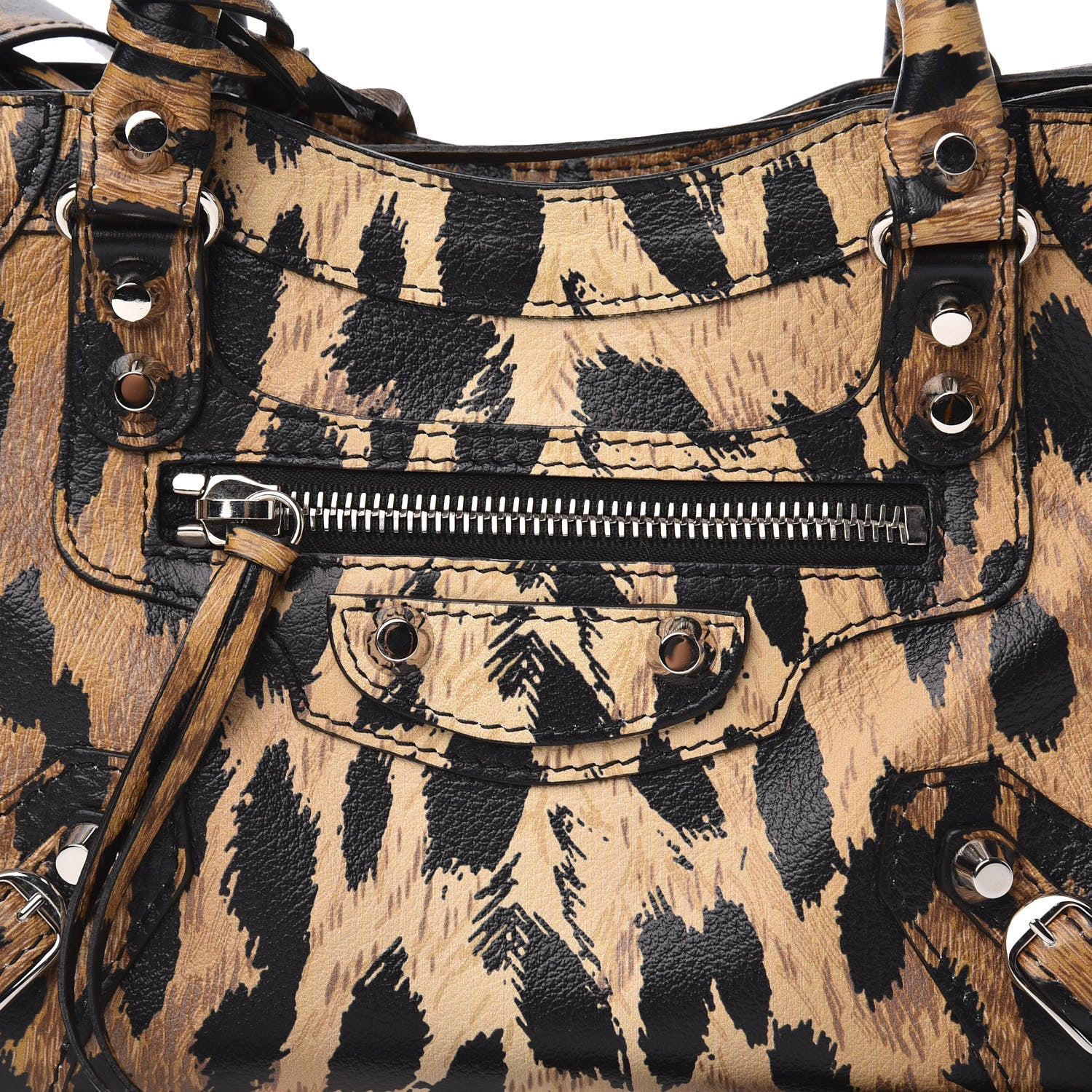 Balenciaga Smooth Calfskin Leopard Print Classic Silver Hardware Mini City Beige 10 of 10