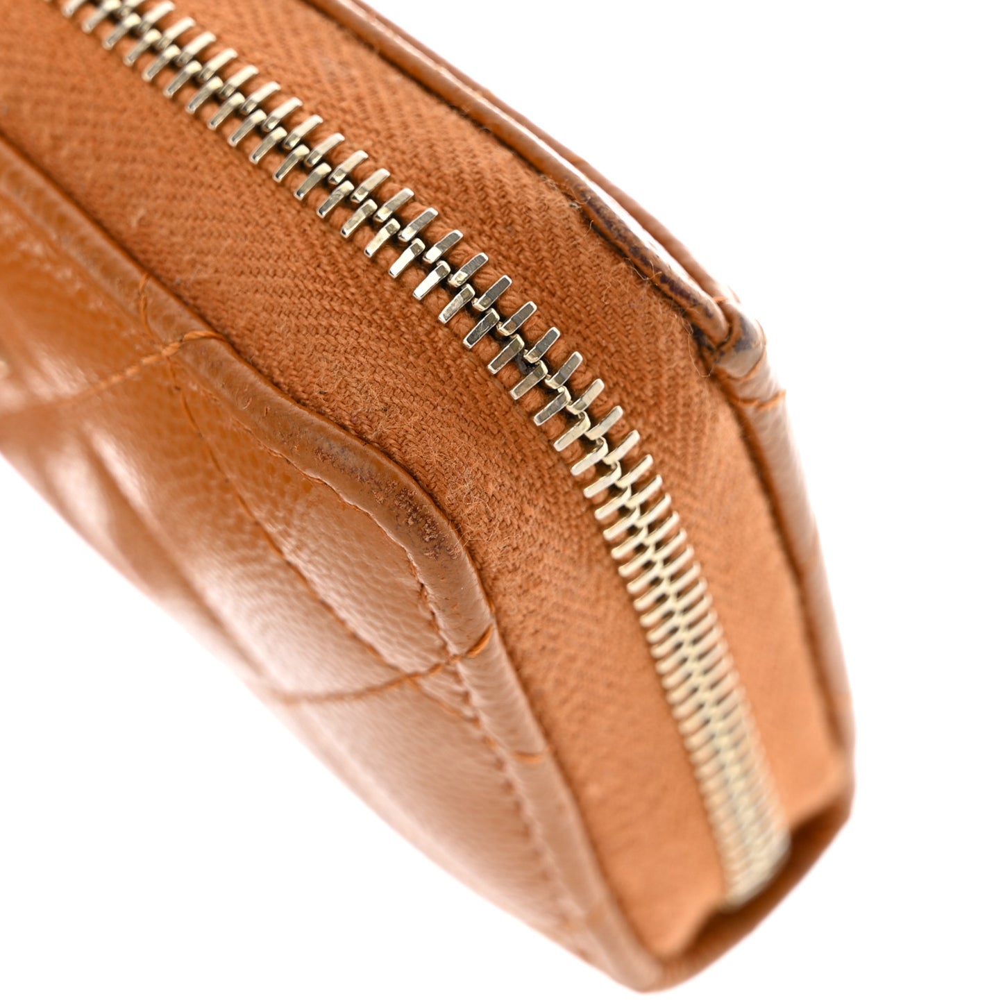 Caviar Quilted Zip Around Coin Purse Wallet Light Brown