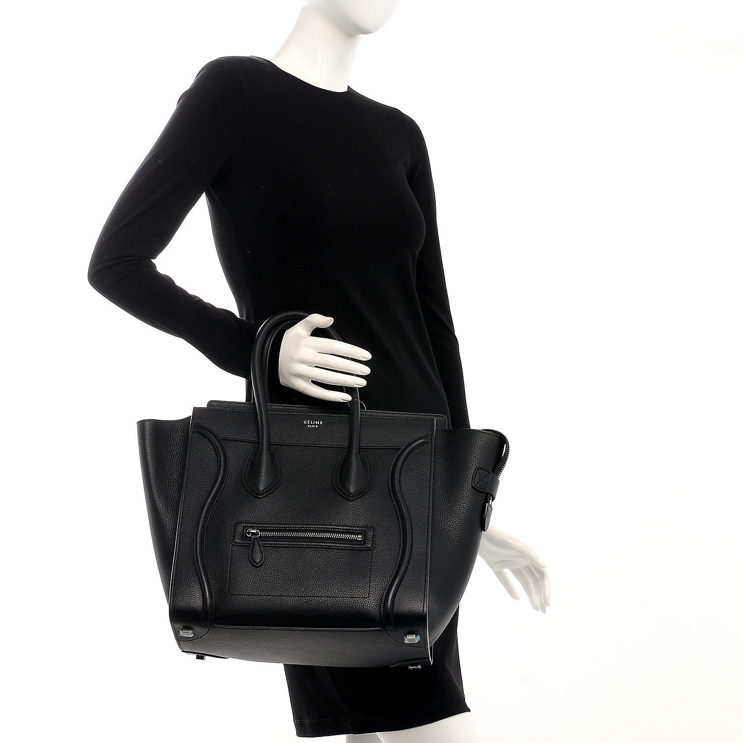 Celine Drummed Calfskin Mini Luggage Black 2 of 7