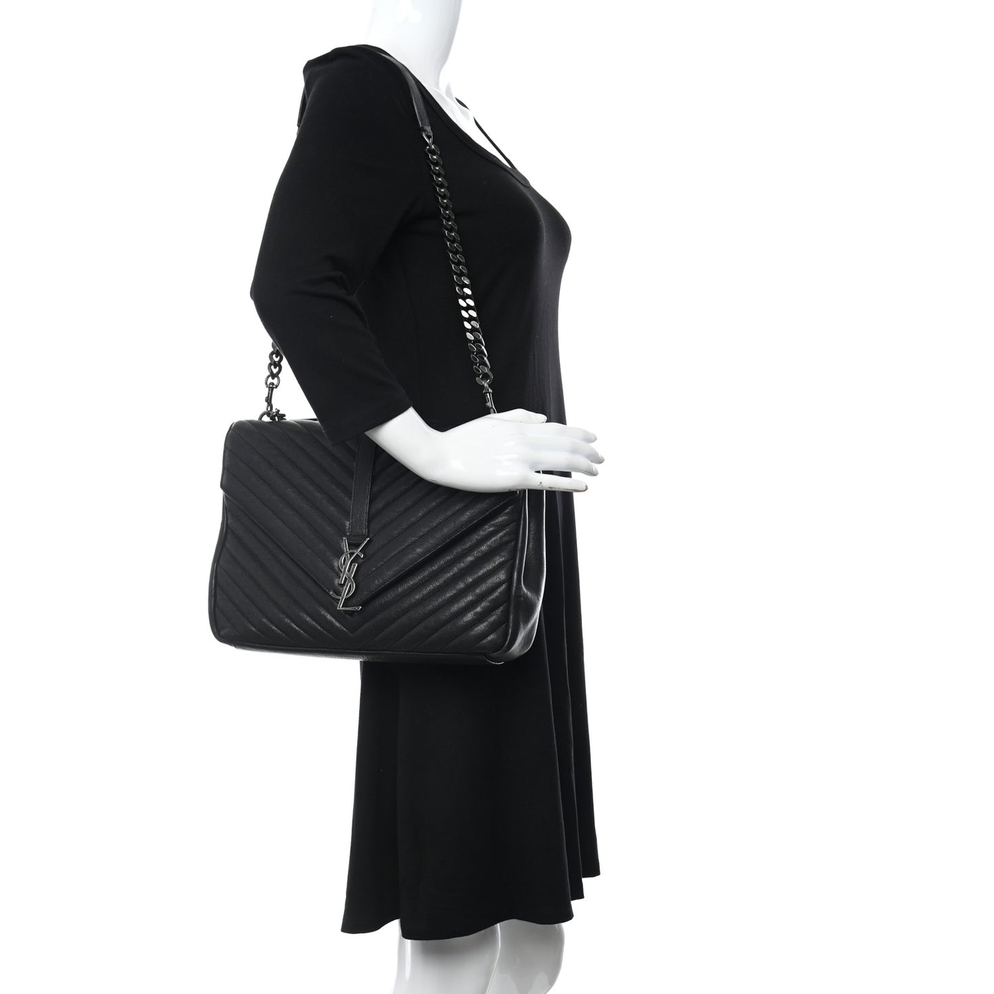 Sheepskin Matelasse Chevron Monogram Large College Satchel Black
