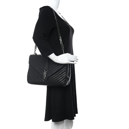 Saint Laurent Sheepskin Matelasse Chevron Monogram Large College Satchel Black 2 of 9