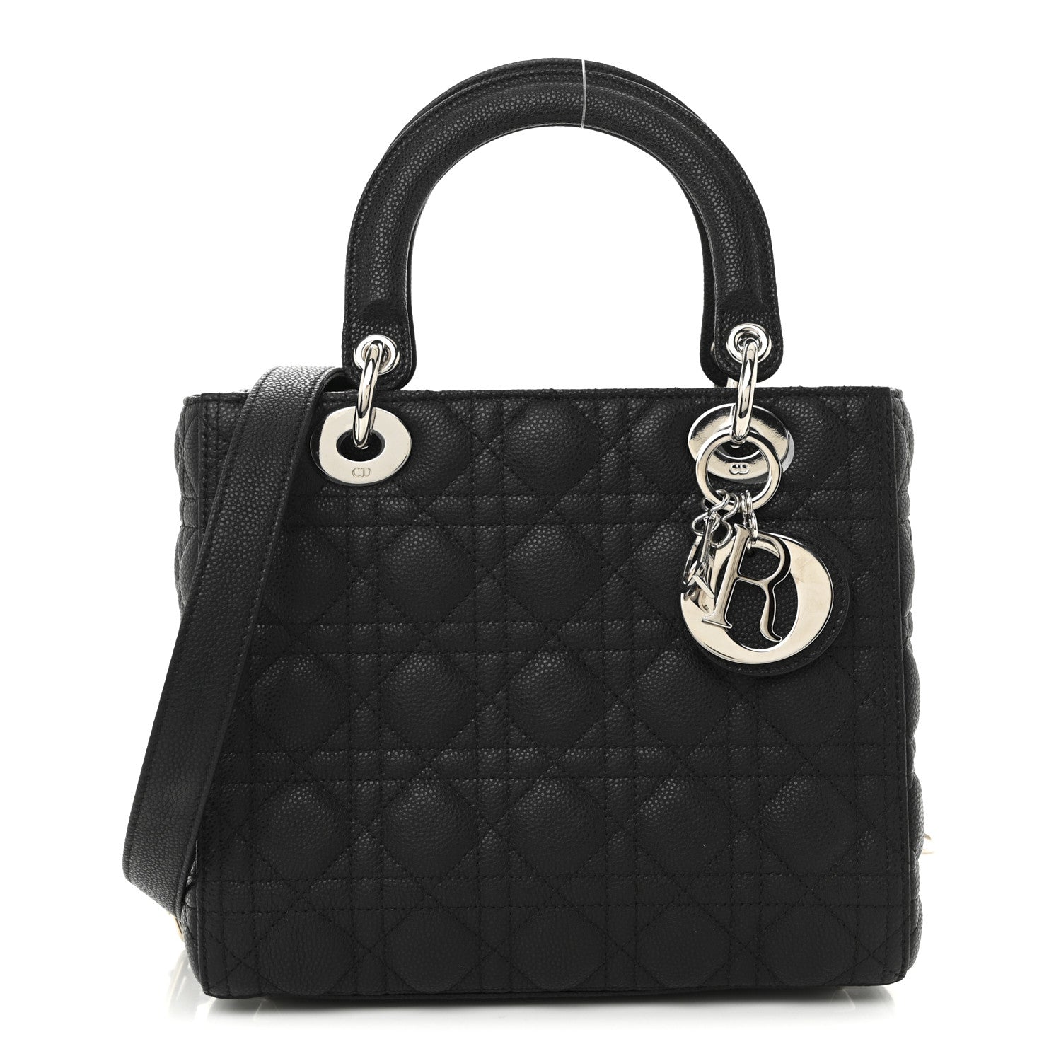 Christian Dior Grained Calfskin Cannage Medium Lady Dior Black 1 of 9