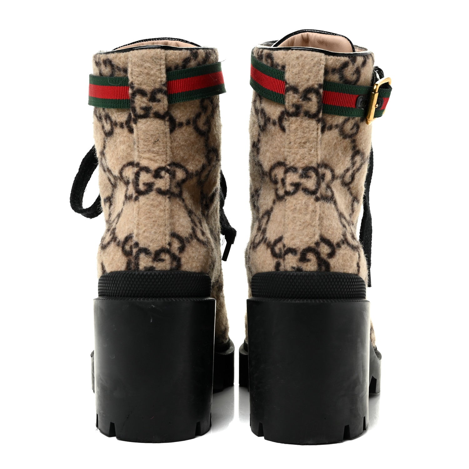 Gucci Covered Wool GG Monogram Womens Lace Up Combat Ankle Boots 38 Beige Ebony Black 7 of 36