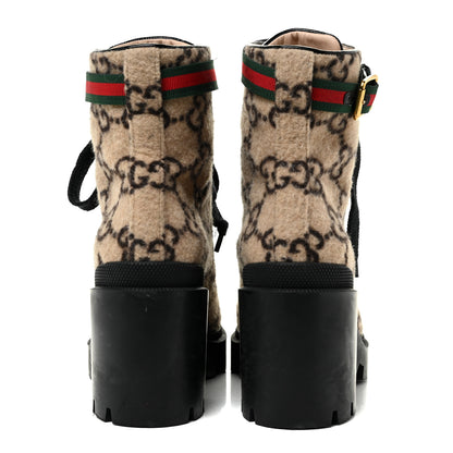 Gucci Covered Wool GG Monogram Womens Lace Up Combat Ankle Boots 38 Beige Ebony Black 7 of 36