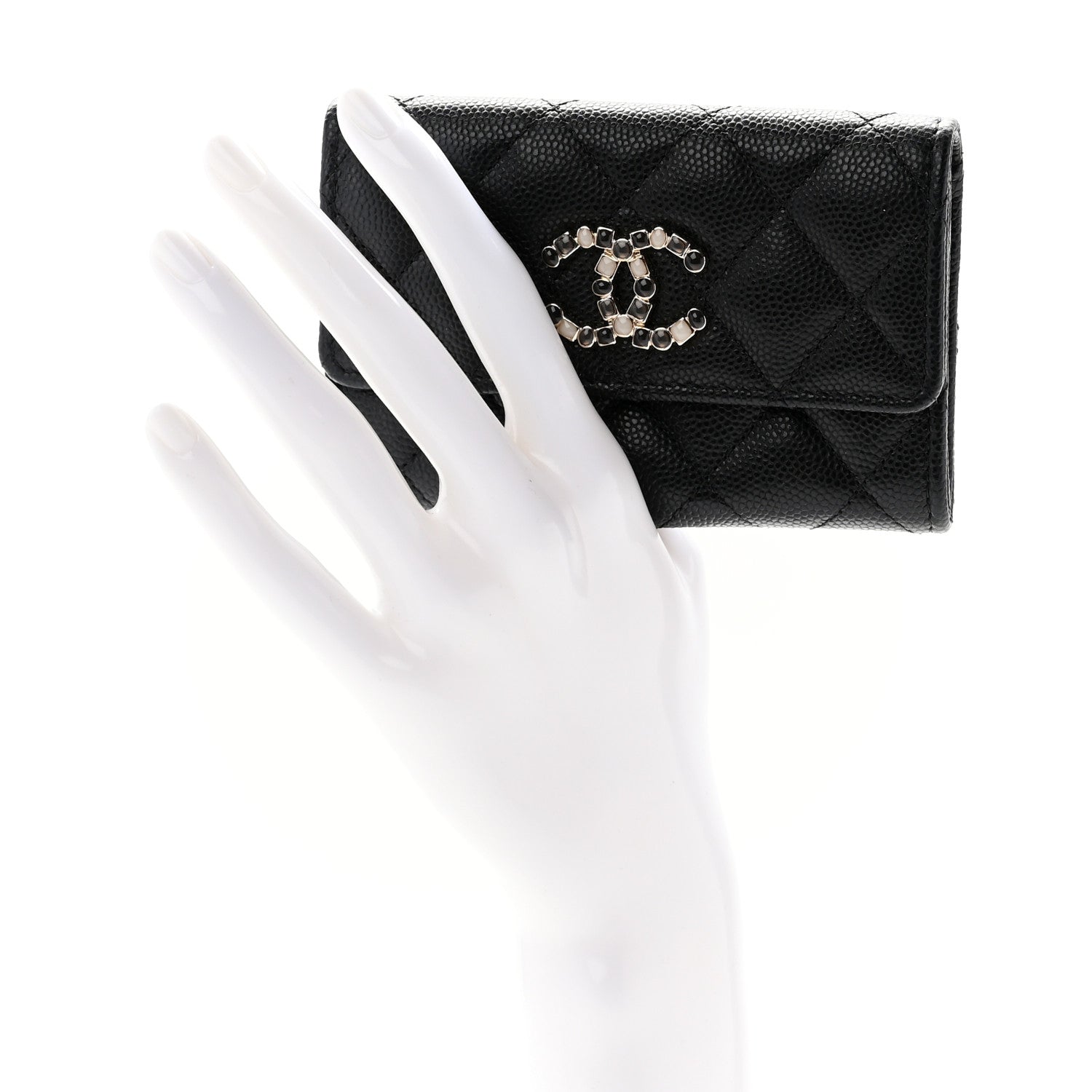 Chanel Shiny Caviar Enamel Quilted CC Flap Card Holder Black 2 of 11