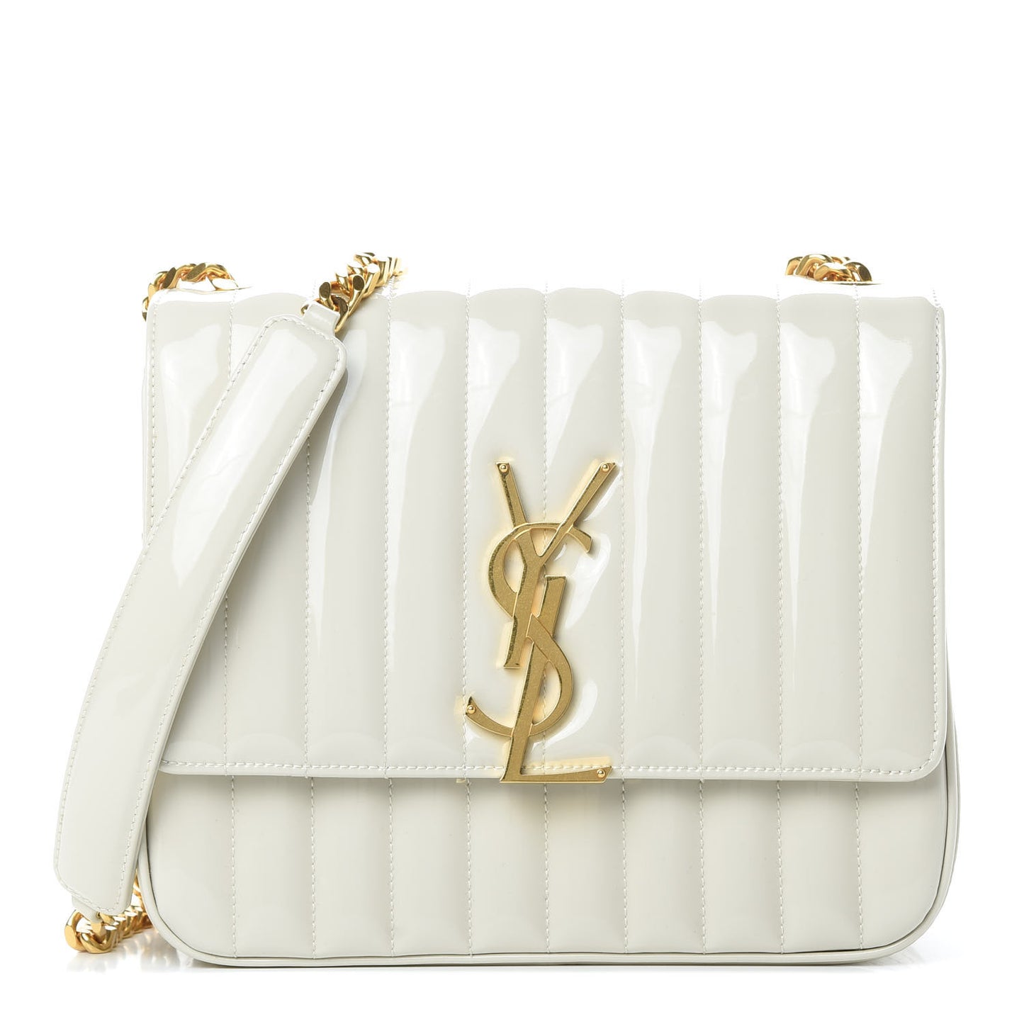 Patent Matelasse Monogram Large Vicky Chain Bag White