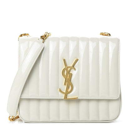 Saint Laurent Patent Matelasse Monogram Large Vicky Chain Bag White 1 of 11