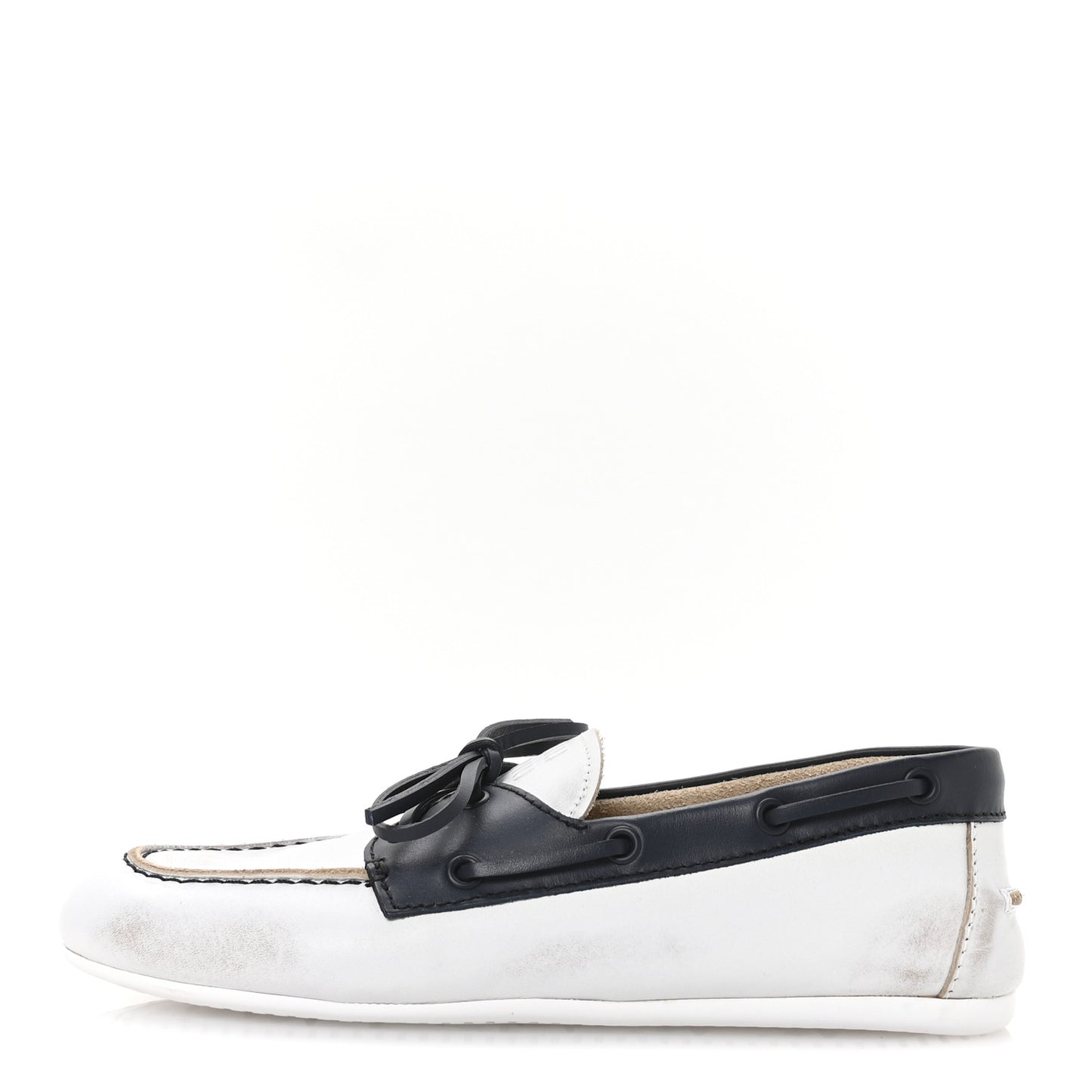 Vitello Deco Boat Loafers 37 White Black