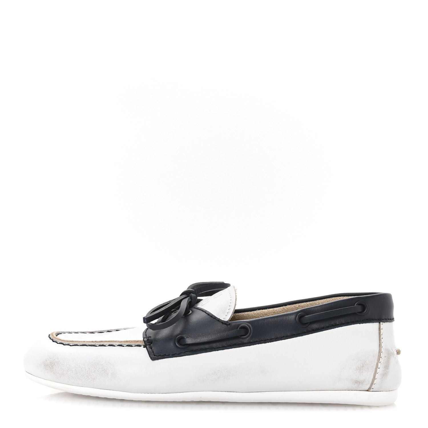 Miu Miu Vitello Deco Boat Loafers 37 White Black 1 of 8