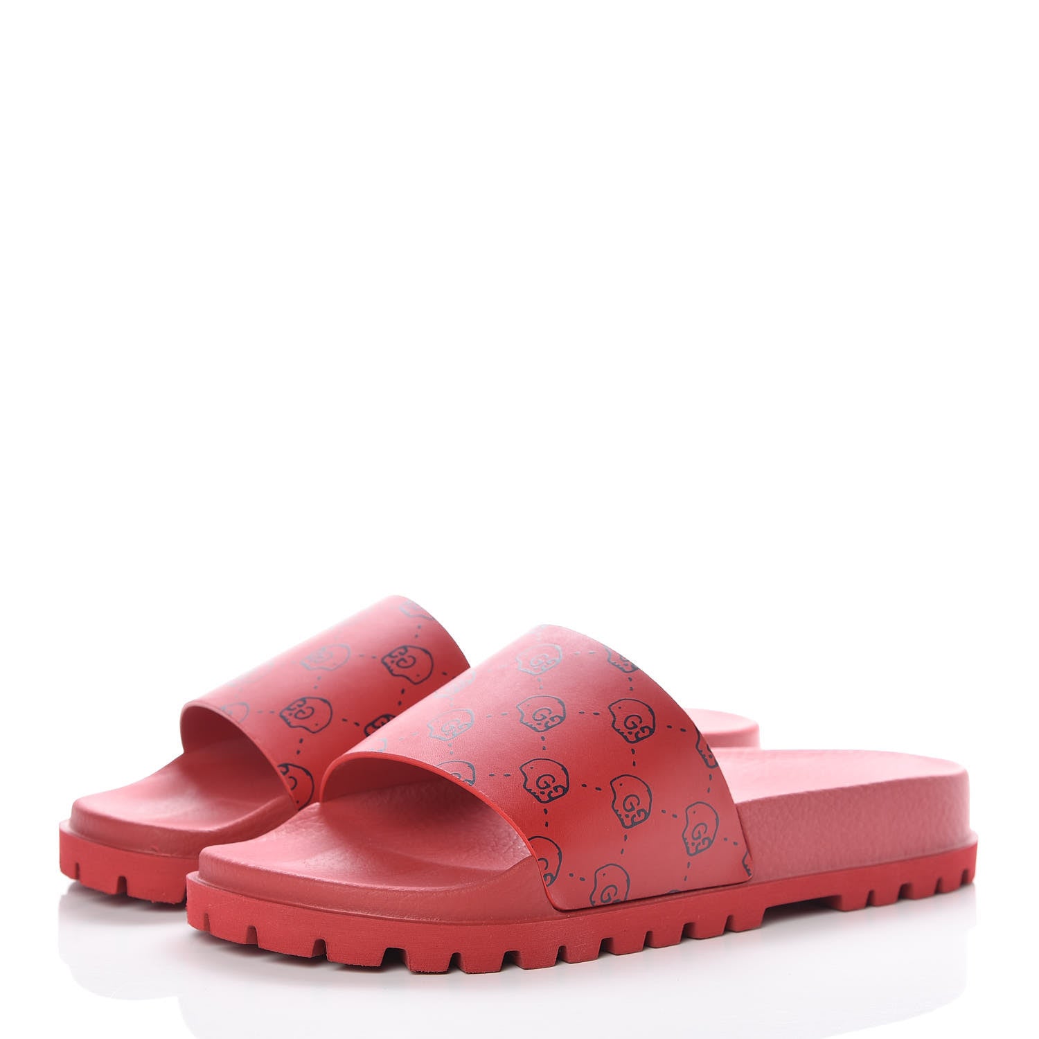 Gucci Calfskin Rubber GucciGhost Hamlet Skull Mens Lug Sole Slide Sandals 8 Hibiscus Red Blue Agata 3 of 9