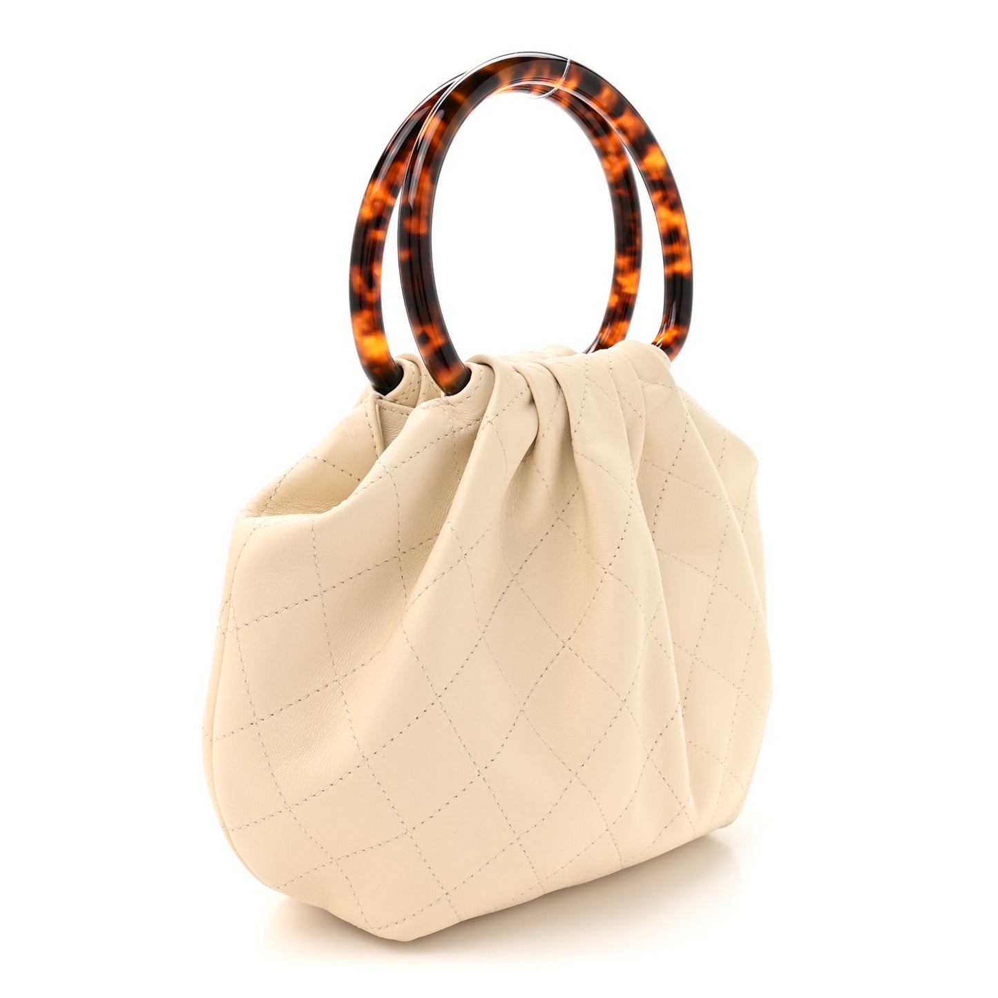 Lambskin Plexiglass Tortoise Shell Quilted Small Pouch Light Beige