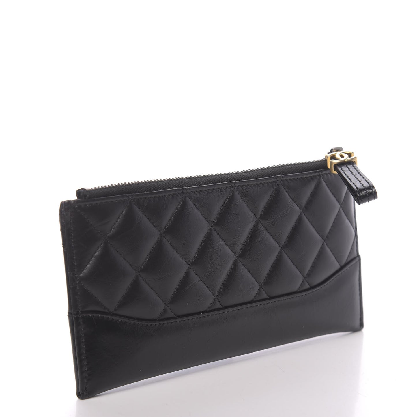 Aged Calfskin Quilted Gabrielle Zip Pouch Black