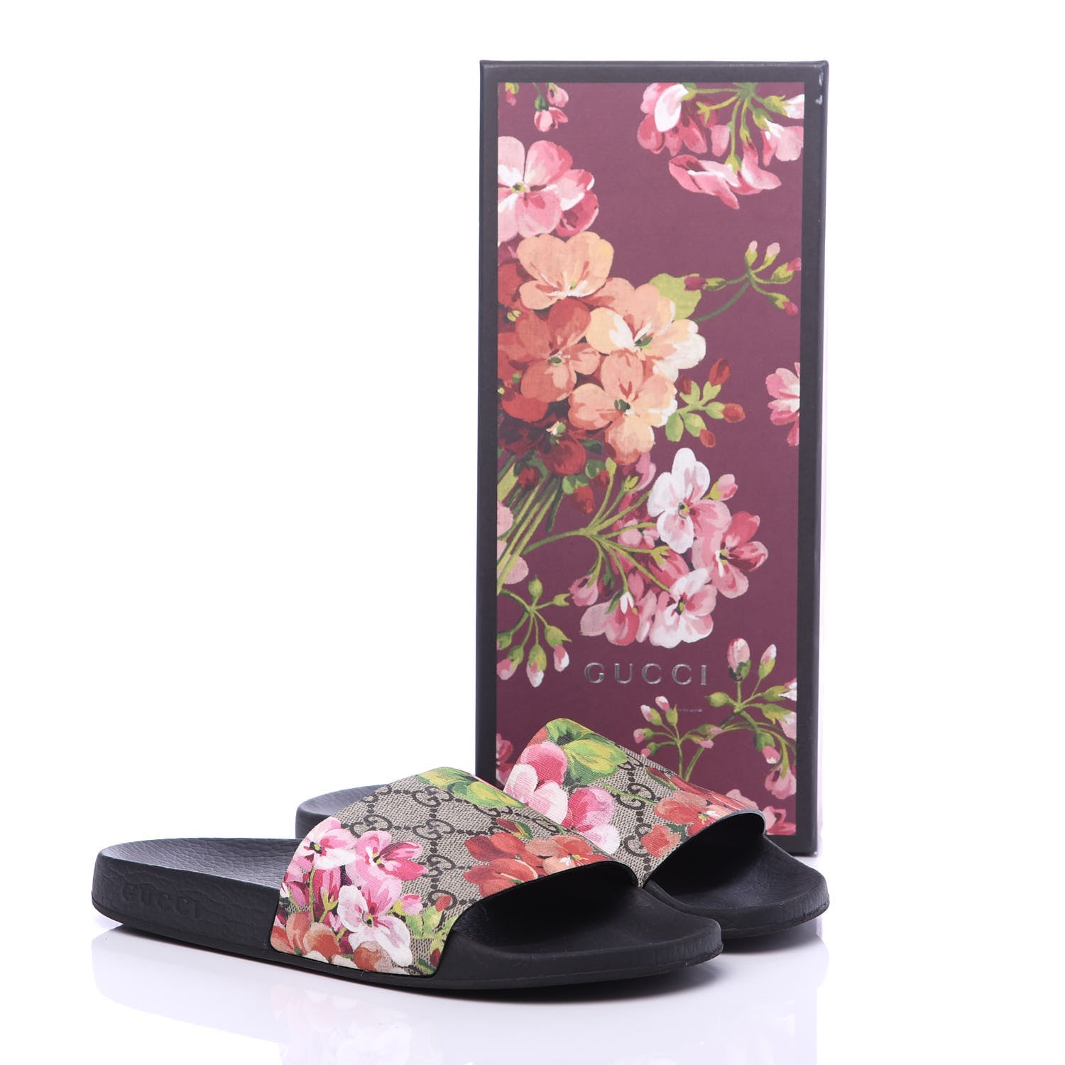 Gucci GG Supreme Monogram Blooms Slide Sandals 37 Beige Multicolor 9 of 10