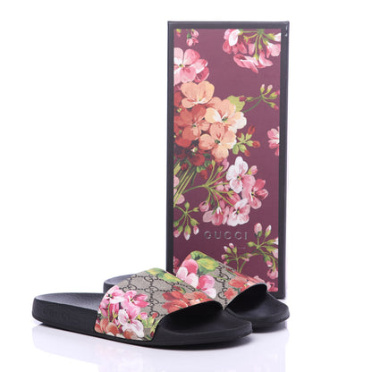 Gucci GG Supreme Monogram Blooms Slide Sandals 37 Beige Multicolor 9 of 10
