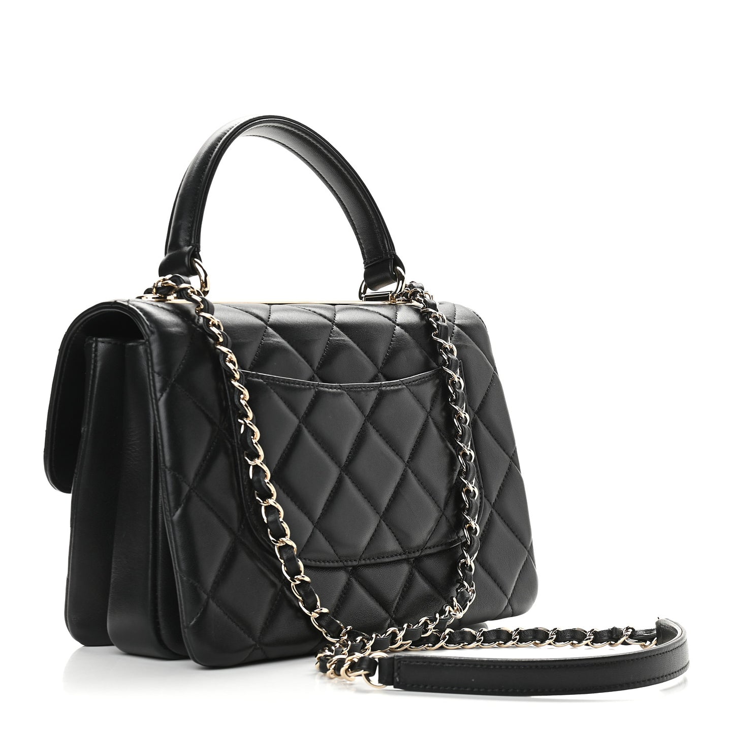 Lambskin Quilted Small Trendy CC Dual Handle Flap Bag Black