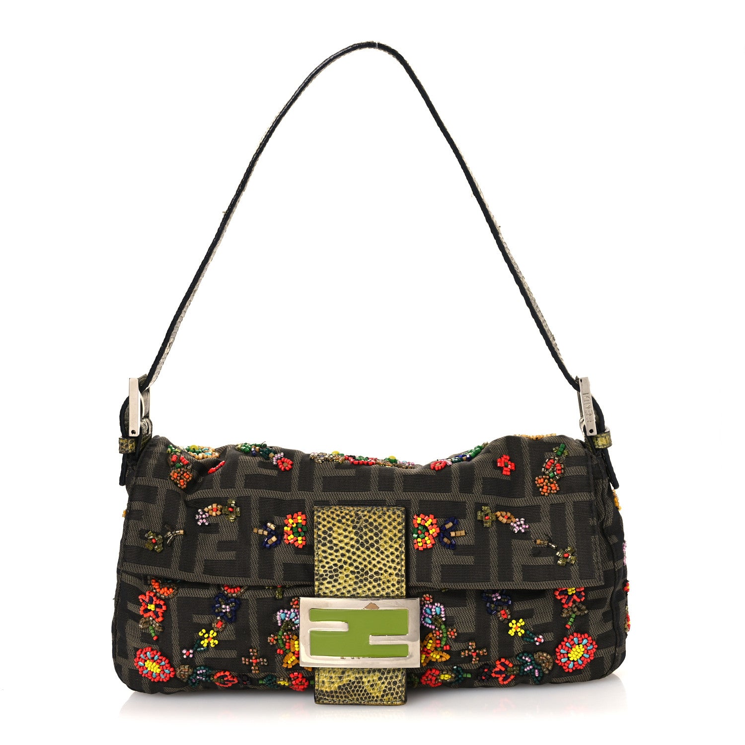 Fendi Zucca Lizard Embroidered Baguette Tobacco Green Multicolor 1 of 18