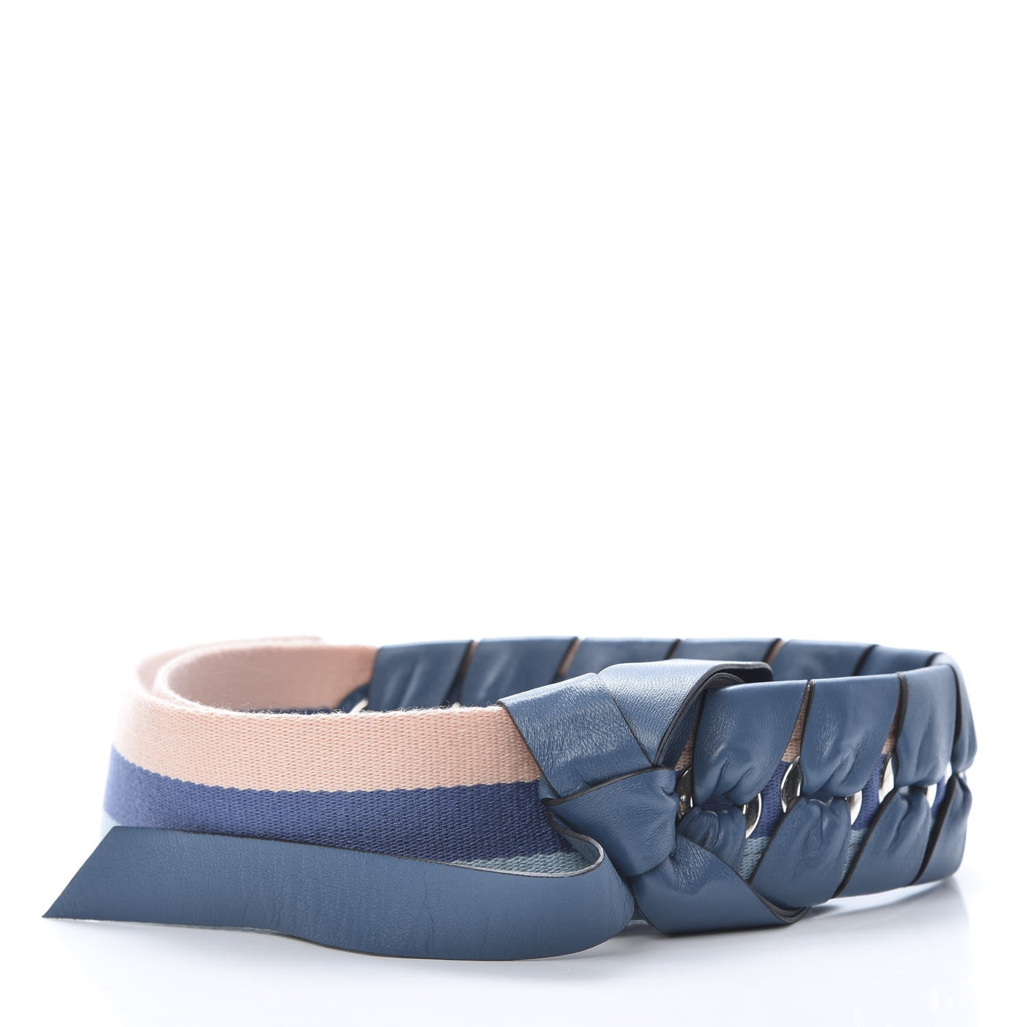 Fendi Woven Twill Shiny Nappa Lace Up Bow Strap You Blue Multicolor 2 of 5