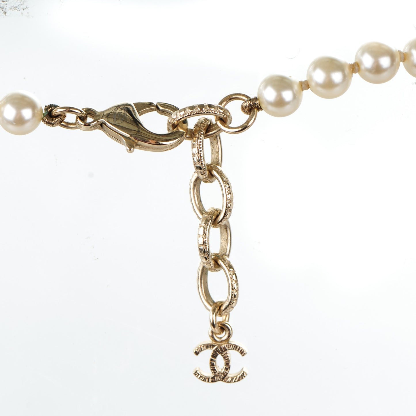 Graduated Pearl Crystal CC Long Necklace Black Gold