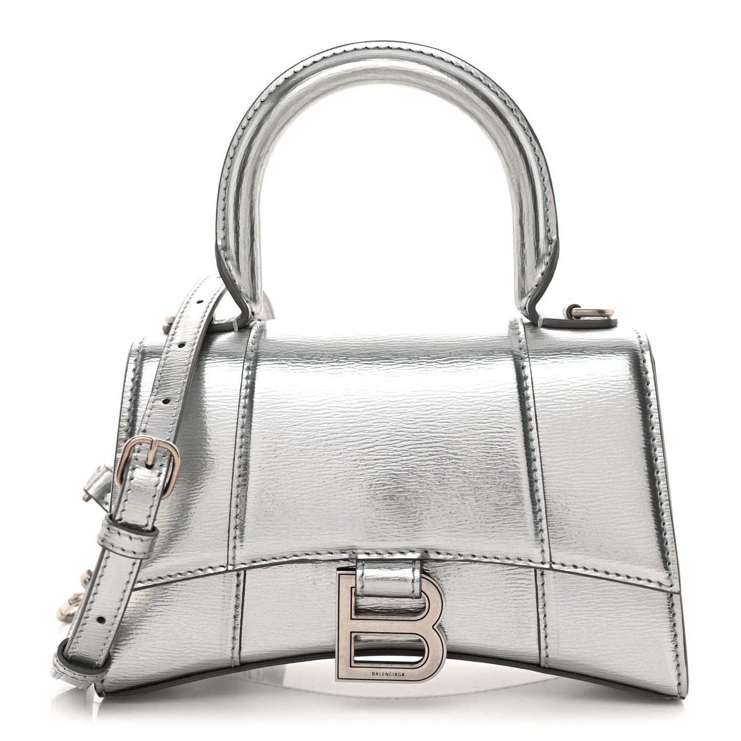 Metallic Textured Calfskin Hourglass Top Handle Bag XS Silver