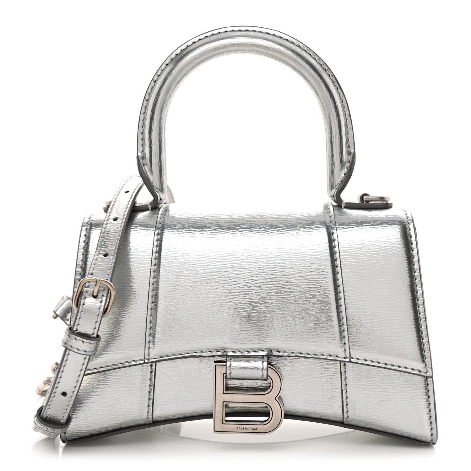 Balenciaga Metallic Textured Calfskin Hourglass Top Handle Bag XS Silver 1 of 14