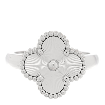 Van Cleef & Arpels 18K White Gold Guilloche Vintage Alhambra Ring 54 6.75 54/6.75 2 of 10