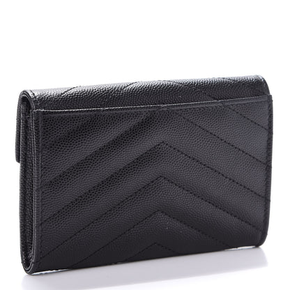 Saint Laurent Grain De Poudre Matelasse Chevron Small Monogram Envelope Wallet Black 2 of 10