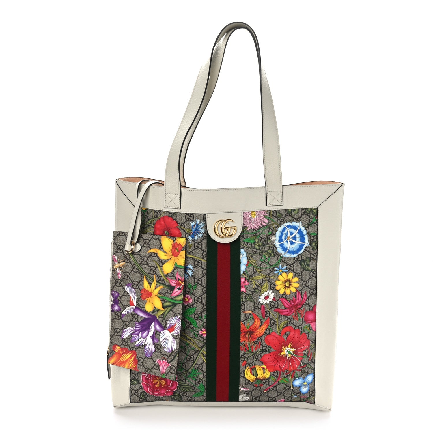 Gucci GG Supreme Monogram Flora Web Ophidia Vertical Shopping Tote White 3 of 10
