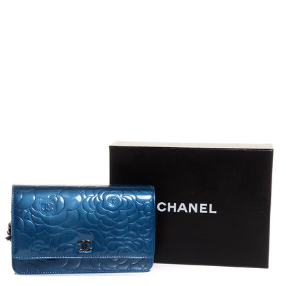 Chanel Patent Camellia Wallet on Chain WOC Royal Blue 5 of 9