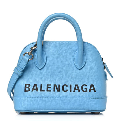 Balenciaga Signature Grained Calfskin Logo XXS Ville Top Handle Bag Baby Blue Black 1 of 9