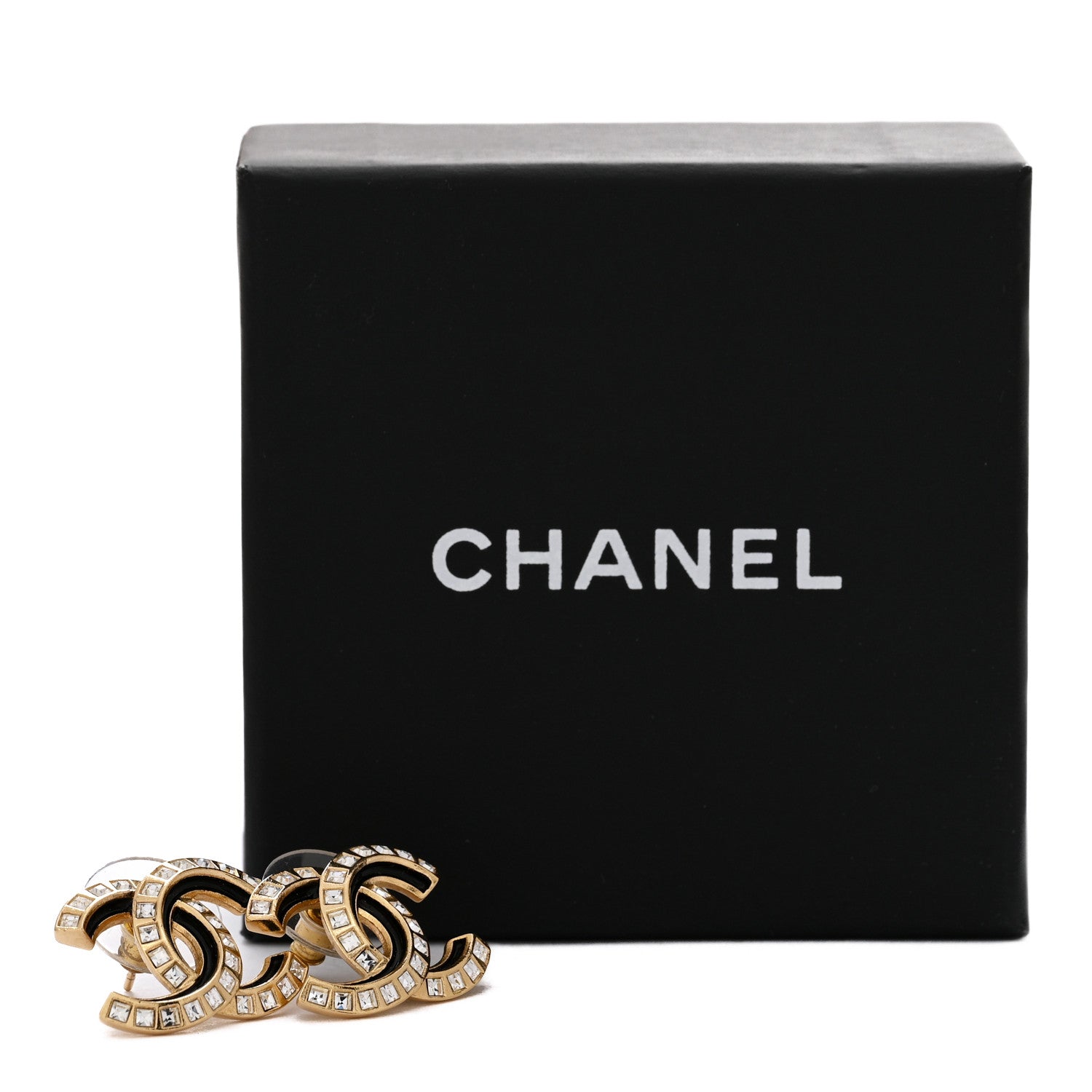 Chanel Baguette Crystal Enamel CC Earrings Gold Black 5 of 5