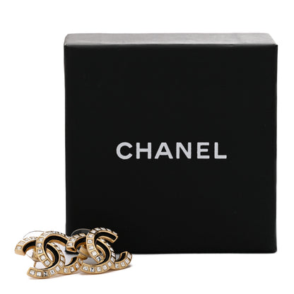 Chanel Baguette Crystal Enamel CC Earrings Gold Black 5 of 5