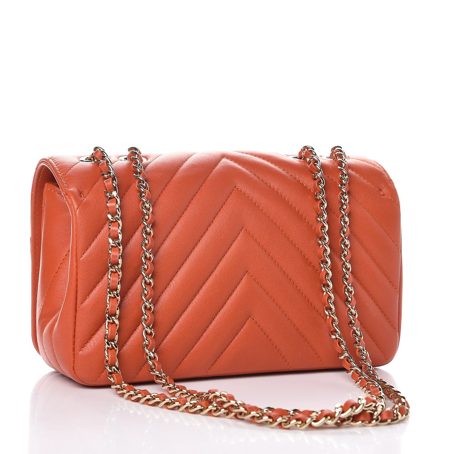 Calfskin Chevron Quilted Mini Statement Flap Dark Orange
