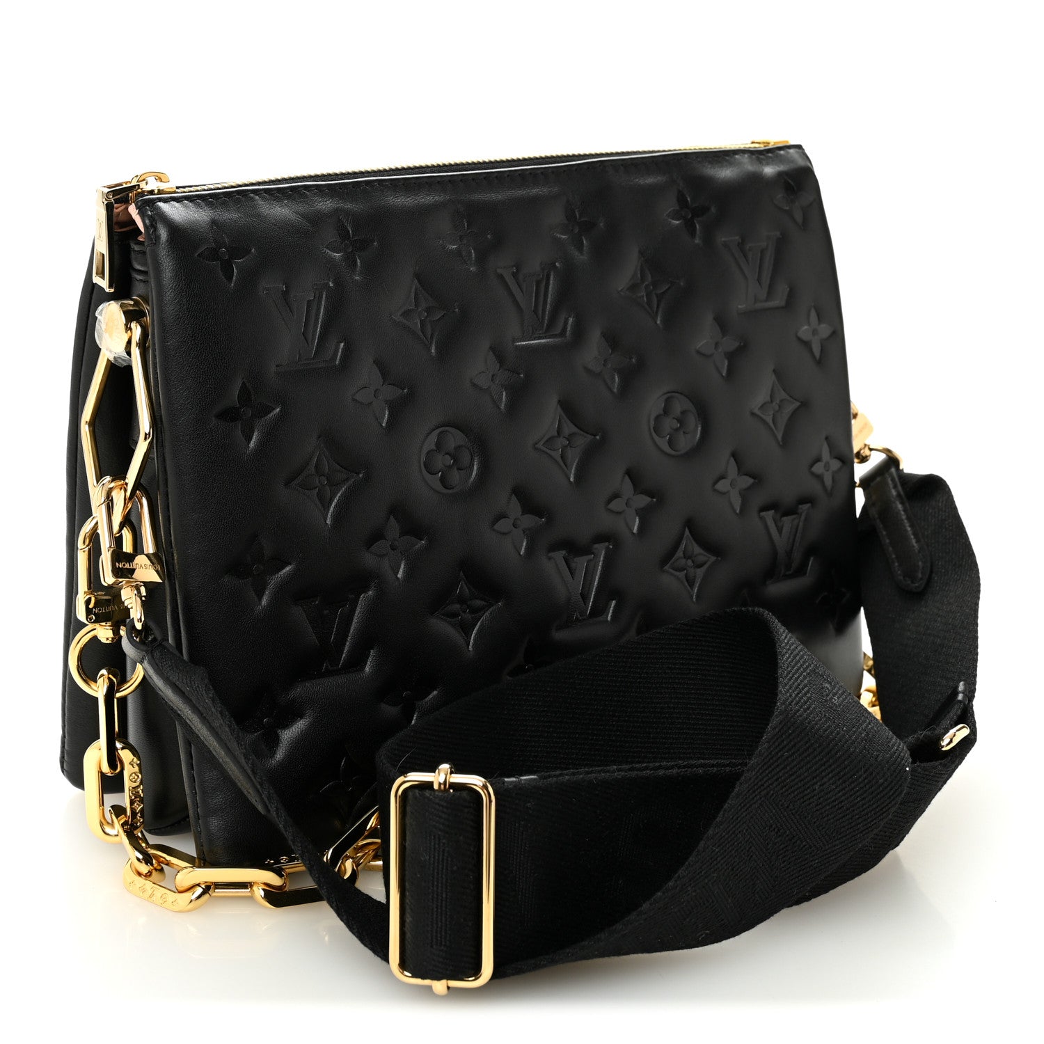 Louis Vuitton Lambskin Embossed Monogram Coussin PM Black 3 of 9