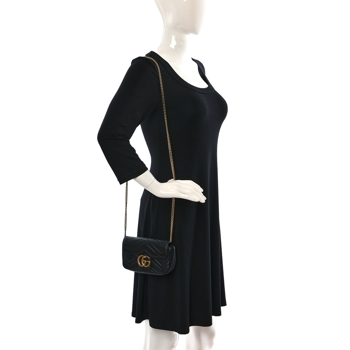 Calfskin Matelasse Super Mini GG Marmont Shoulder Bag Black