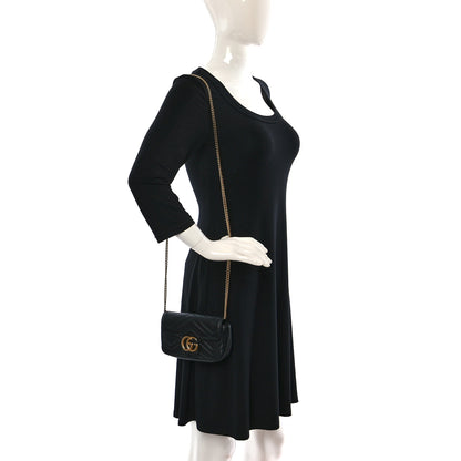 Gucci Calfskin Matelasse Super Mini GG Marmont Shoulder Bag Black 2 of 9
