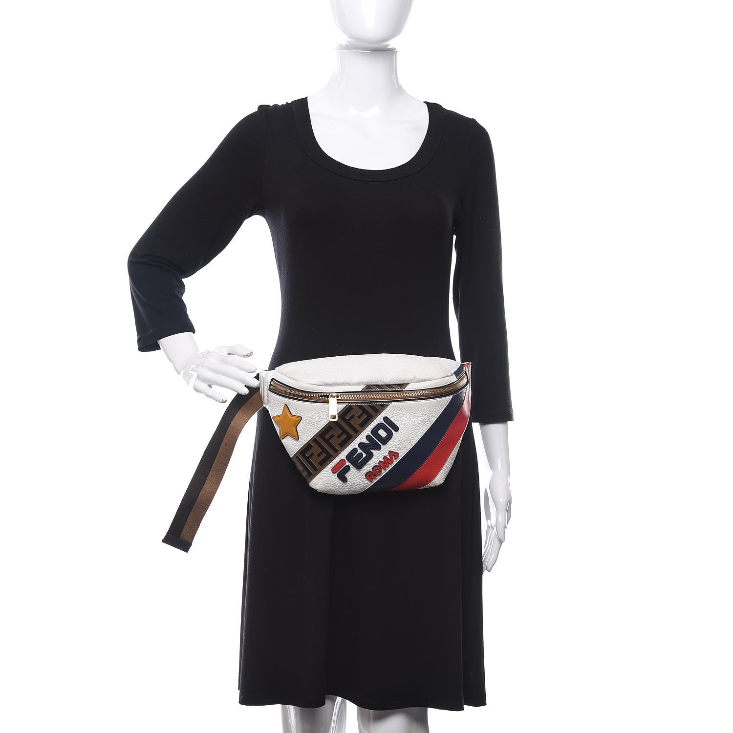 Fendi X FILA Cuoio Romano Vitello Century Mania Stars Belt Bag White Ice Ebano Multicolor 2 of 9