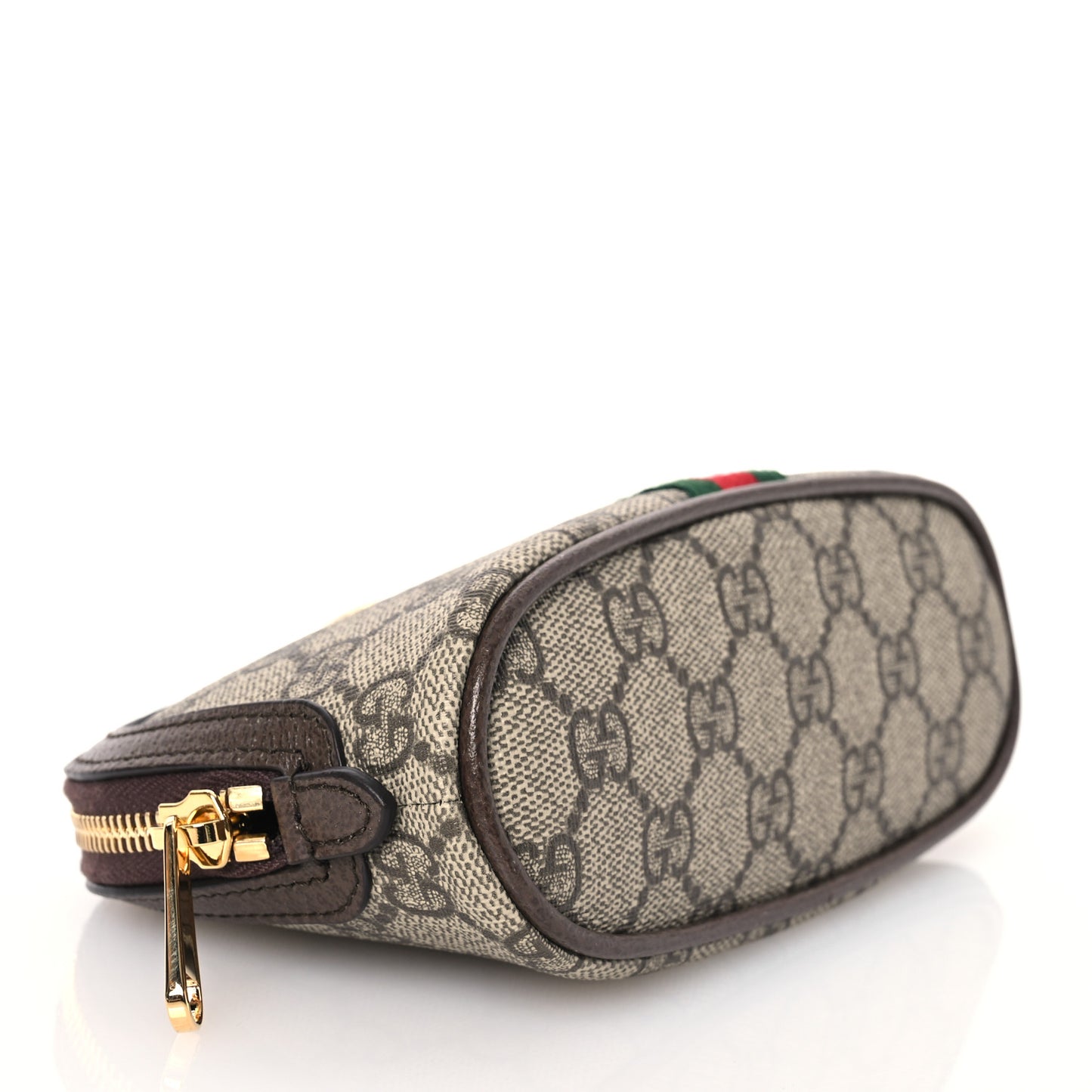 GG Supreme Monogram Textured Calfskin Web Medium Ophidia Cosmetic Case Beige Ebony New Acero