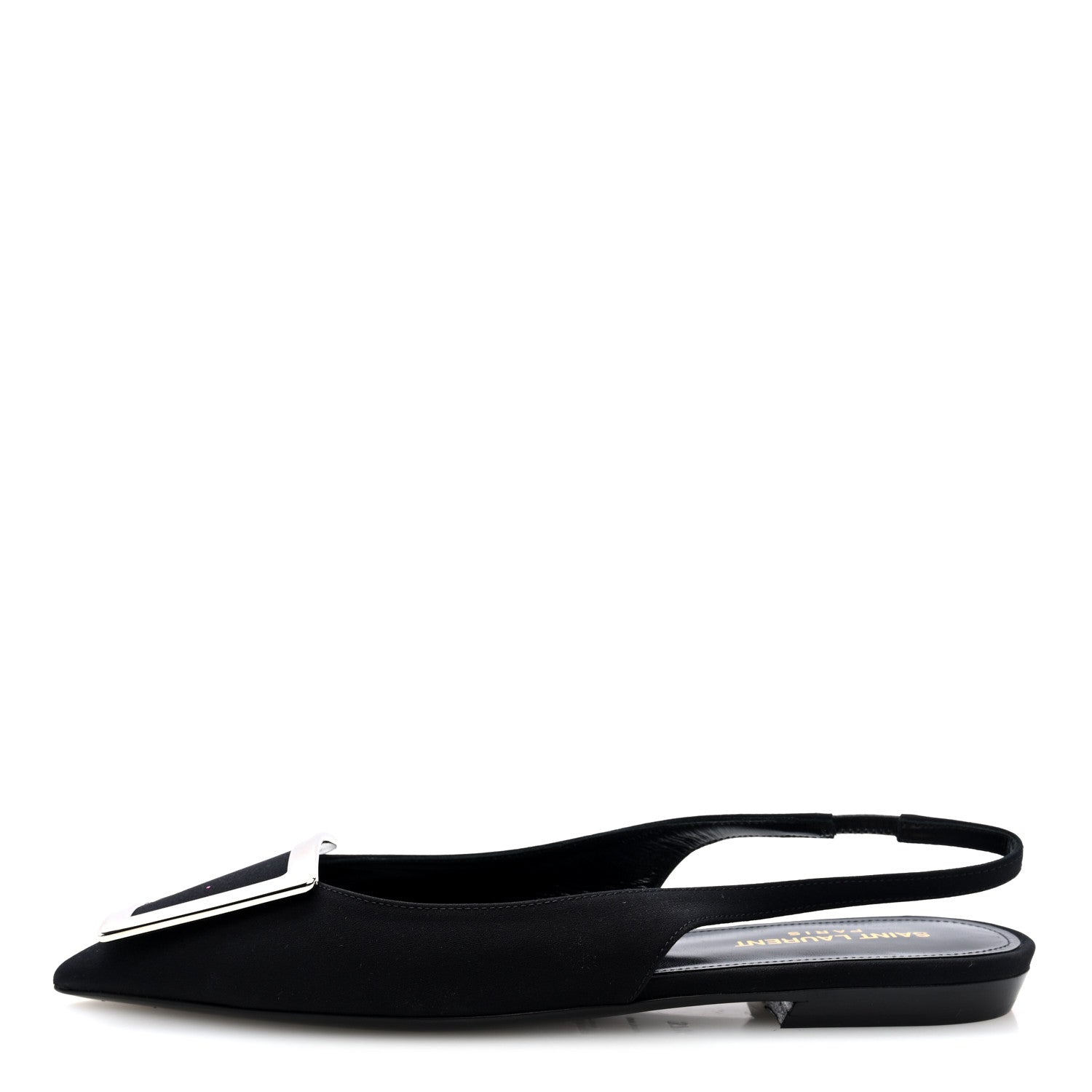 Saint Laurent Crepe De Chine Vivi 10 Plate Slingback Flats 37.5 Black 1 of 9